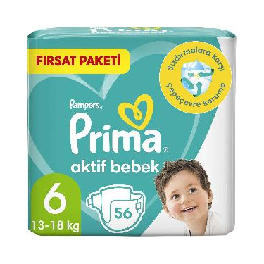 Prima Mega Fırsat Paketi 6 Numara Bebek Bezi Extra Large 56'lı
