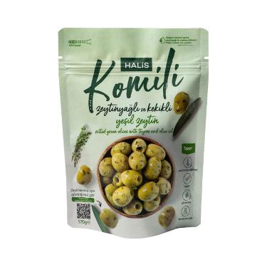 Komili Çekirdeksiz Zeytinyağlı ve Kekikli Yeşil Zeytin 170 gr