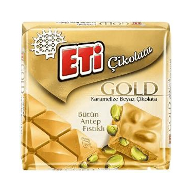 Eti Gold Karamelize Beyaz Çikolata ve Bütün Antep Fıstıklı Çikolata 60 gr
